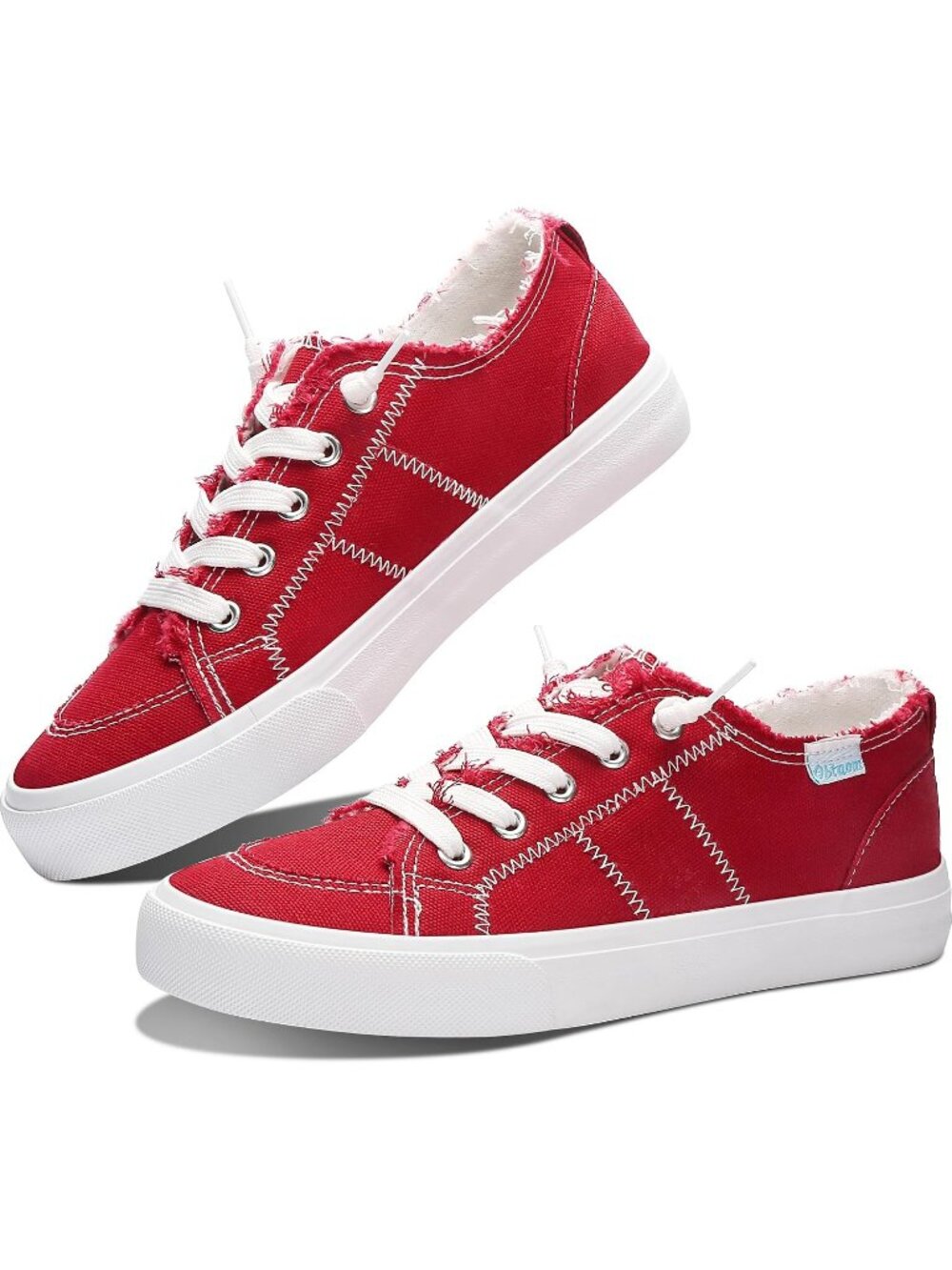 Womens Red Canvas Play Fashion Sneaker Canvas Slip On Shoes Fashion Sneaker